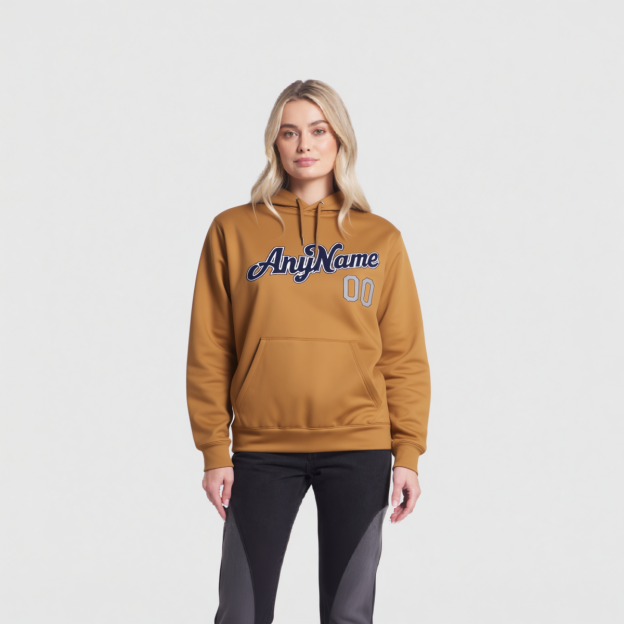 Custom Beige & Navy/Grey Pullover Sports Sweatshirt Hoodie