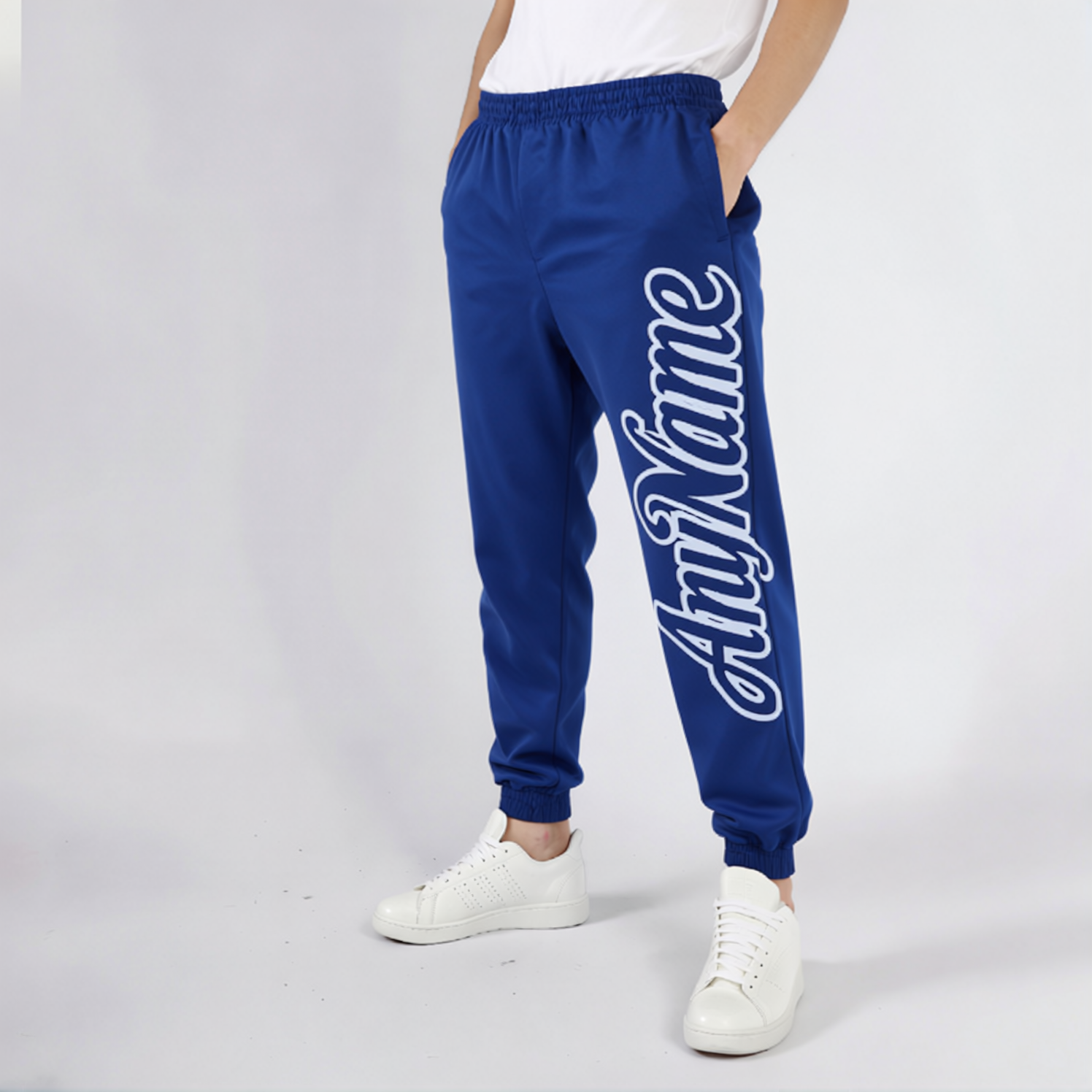 Custom Blue & White Fleece Jogger Sweatpants