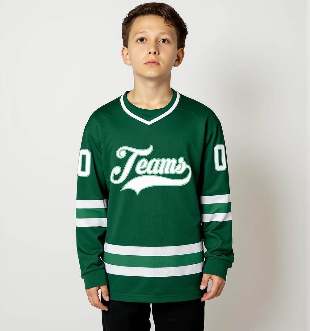 Custom Midnight Green & White Hockey Jersey