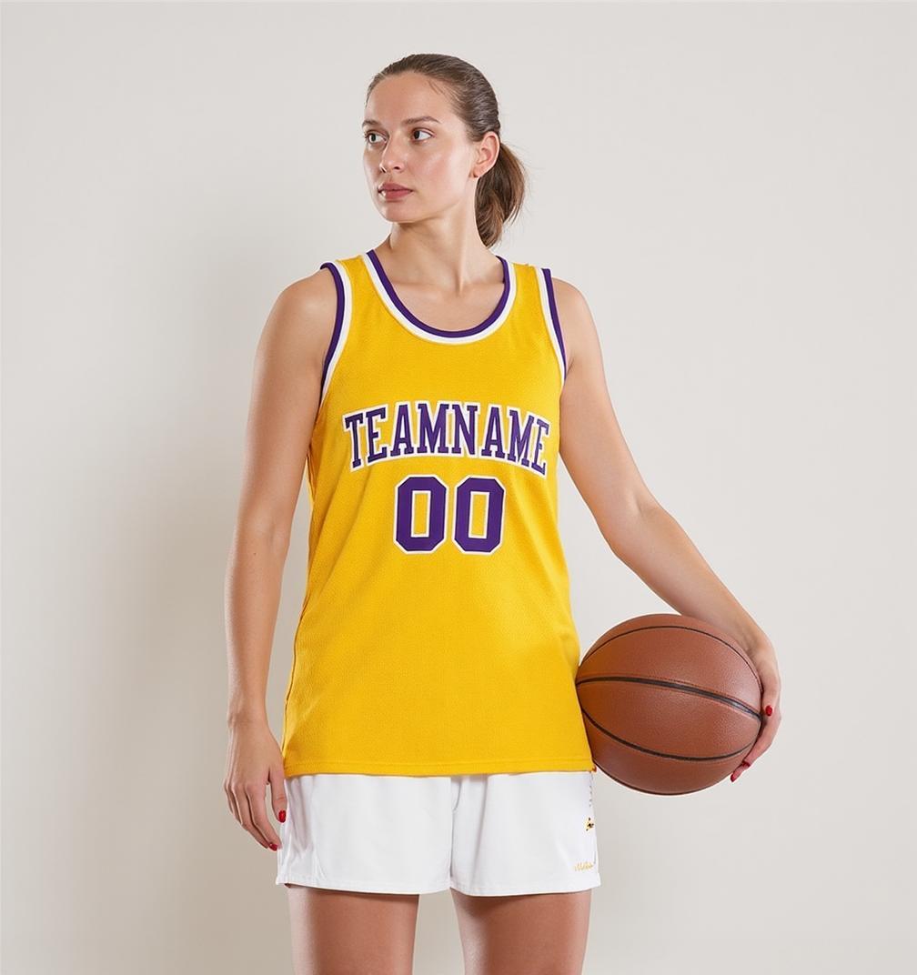 Custom Yellow & Purple/White Basketball Throwback Jersey