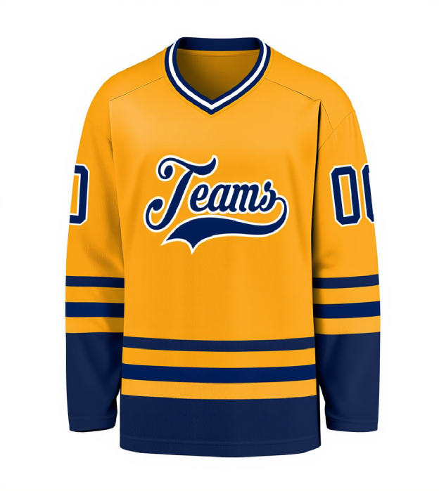 Custom Yellow & Navy/White Hockey Jersey