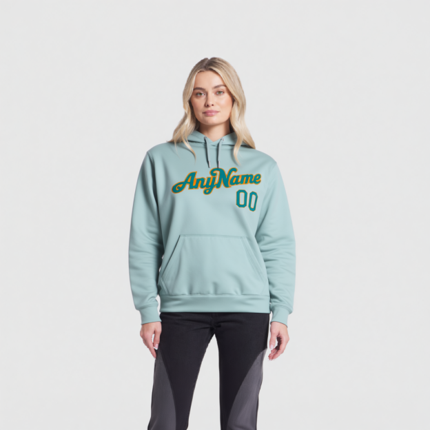 Custom Light Blue & Aqua/Orange Pullover Sports Sweatshirt Hoodie