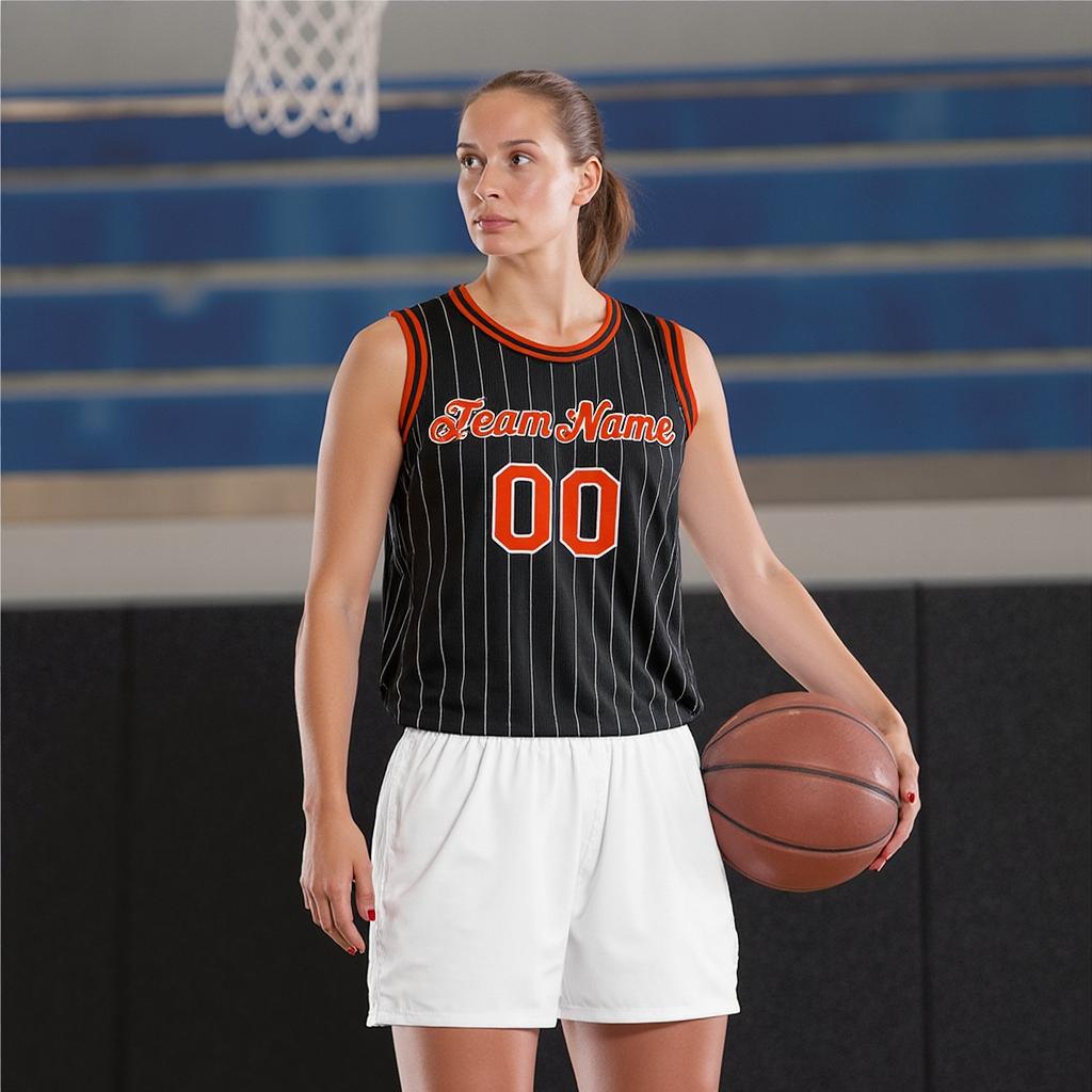 Custom Black & Red/White Pinstripes Basketball City Edition Jersey