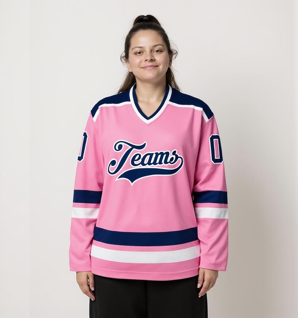 Custom Pink & Navy/White Hockey Jersey