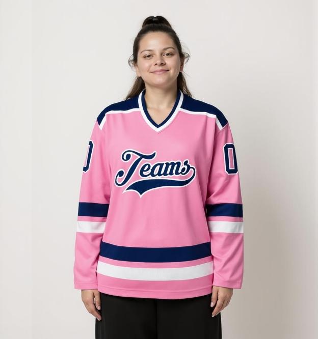 Custom Pink & Navy/White Hockey Jersey