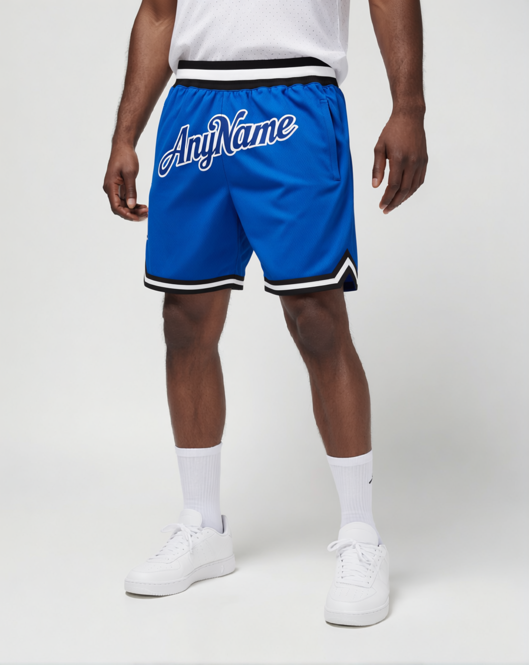 Custom Royal Blue & White/Black Throwback Shorts