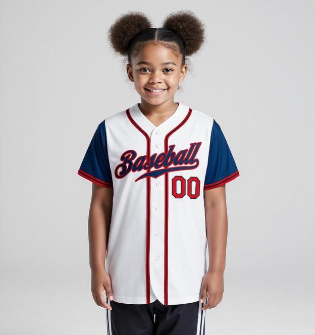 Custom White & Red/Navy Raglan Sleeves Baseball Jersey
