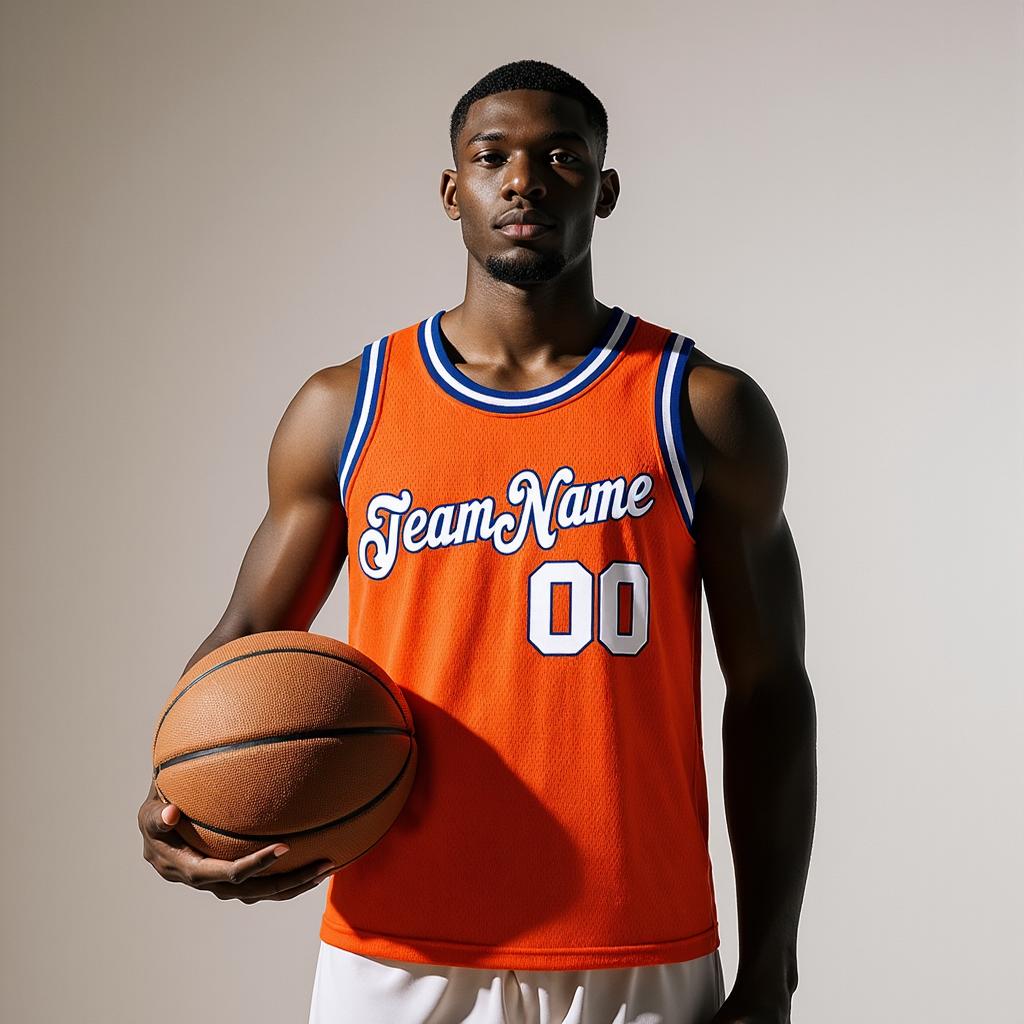 Custom Orange & White/Blue Basketball City Edition Jersey