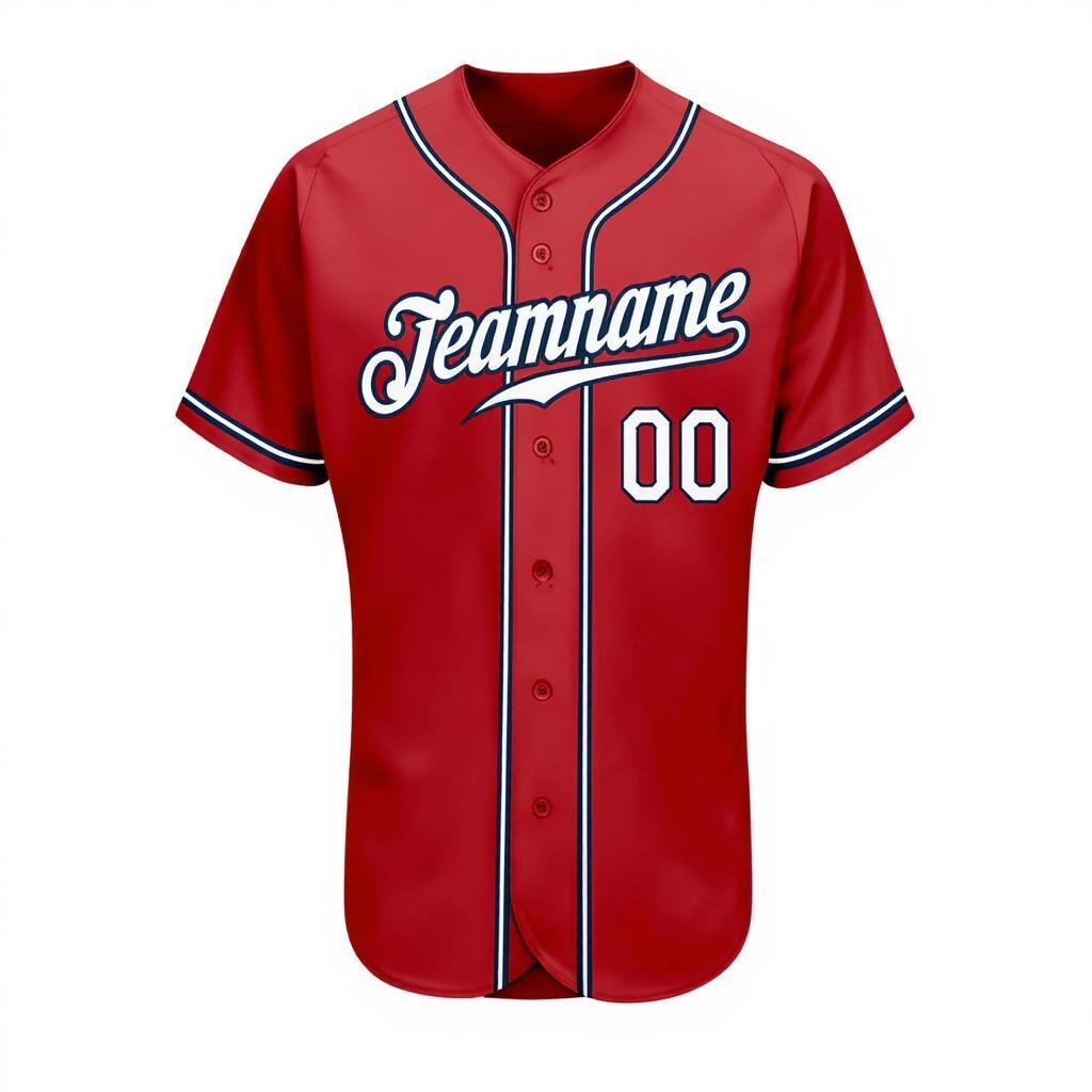 Custom Red & White/Navy Baseball Jersey