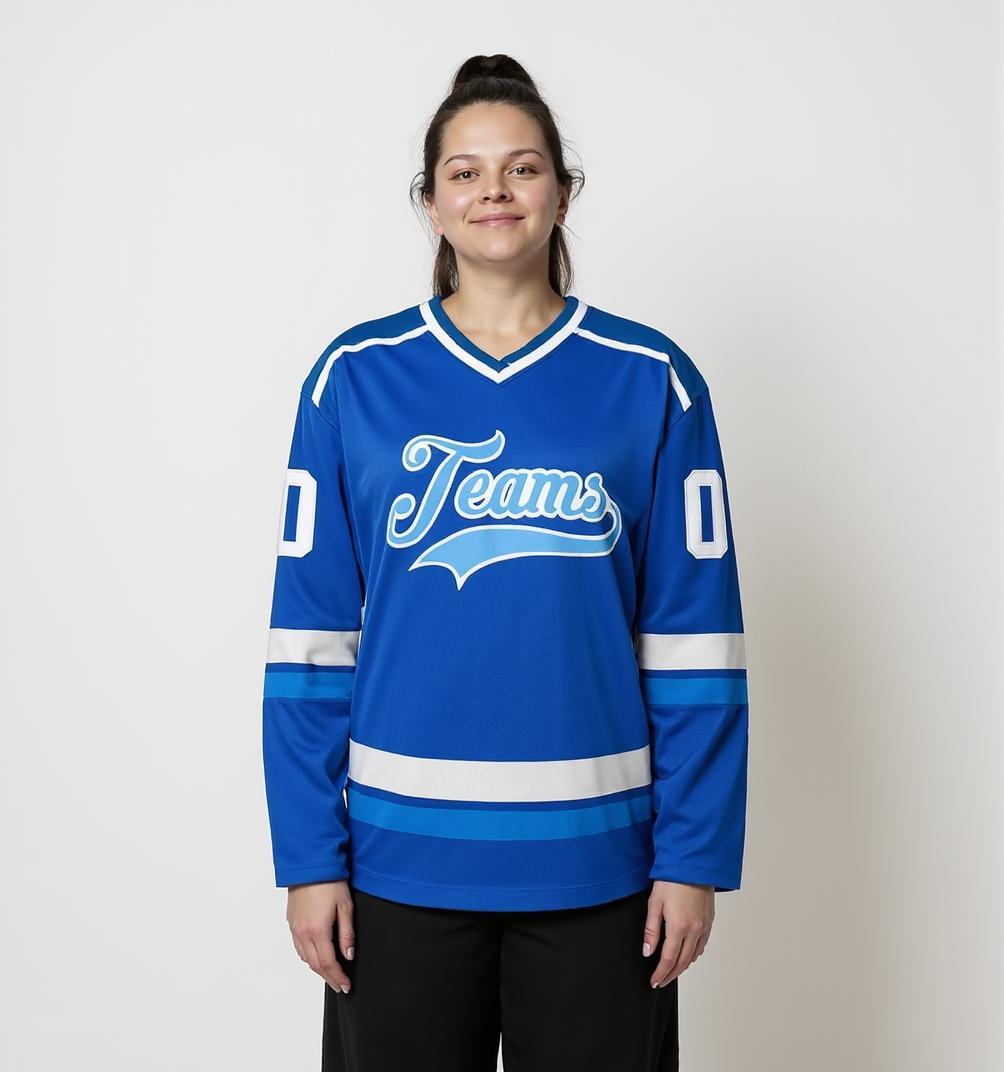 Custom Royal Blue & Sky Blue/White Hockey Jersey