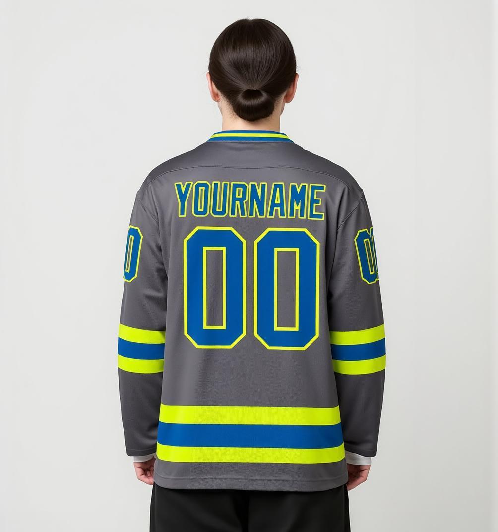 Custom Grey & Royal/Green Hockey Jersey