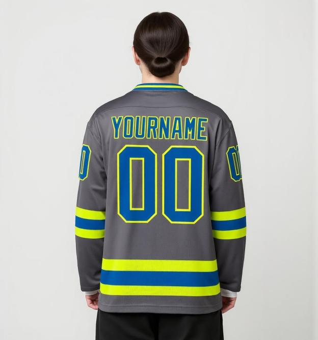 Custom Grey & Royal/Green Hockey Jersey