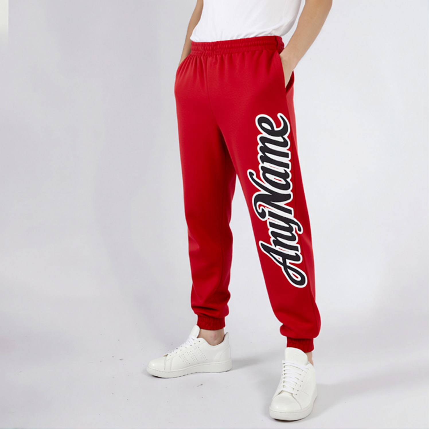 Custom Red & Black/White Fleece Jogger Sweatpants