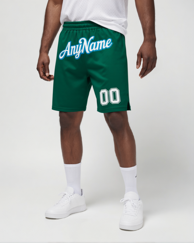 Custom Kelly Green & White/Blue Shorts