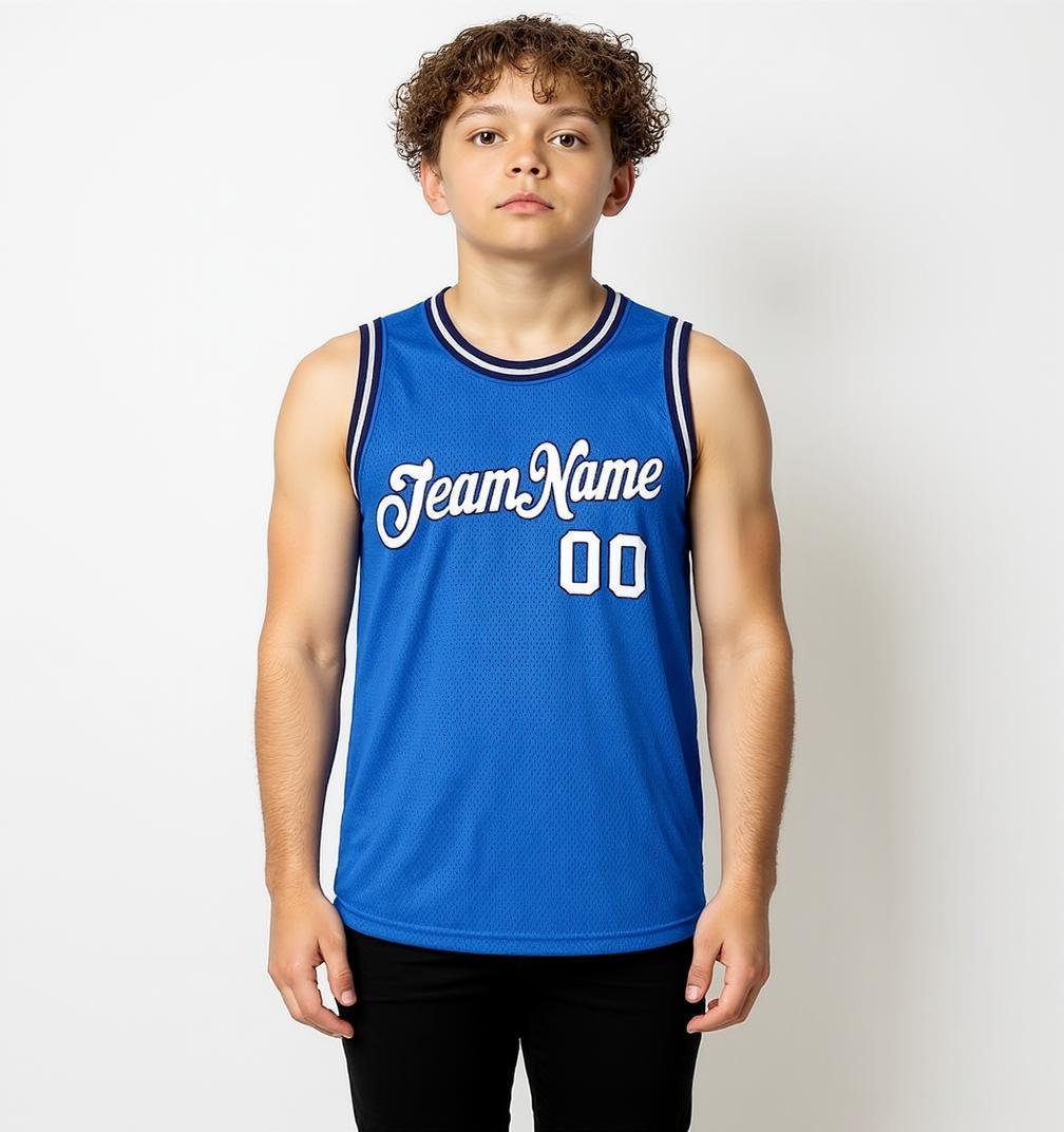 Custom Blue & White/Black Basketball City Edition Jersey
