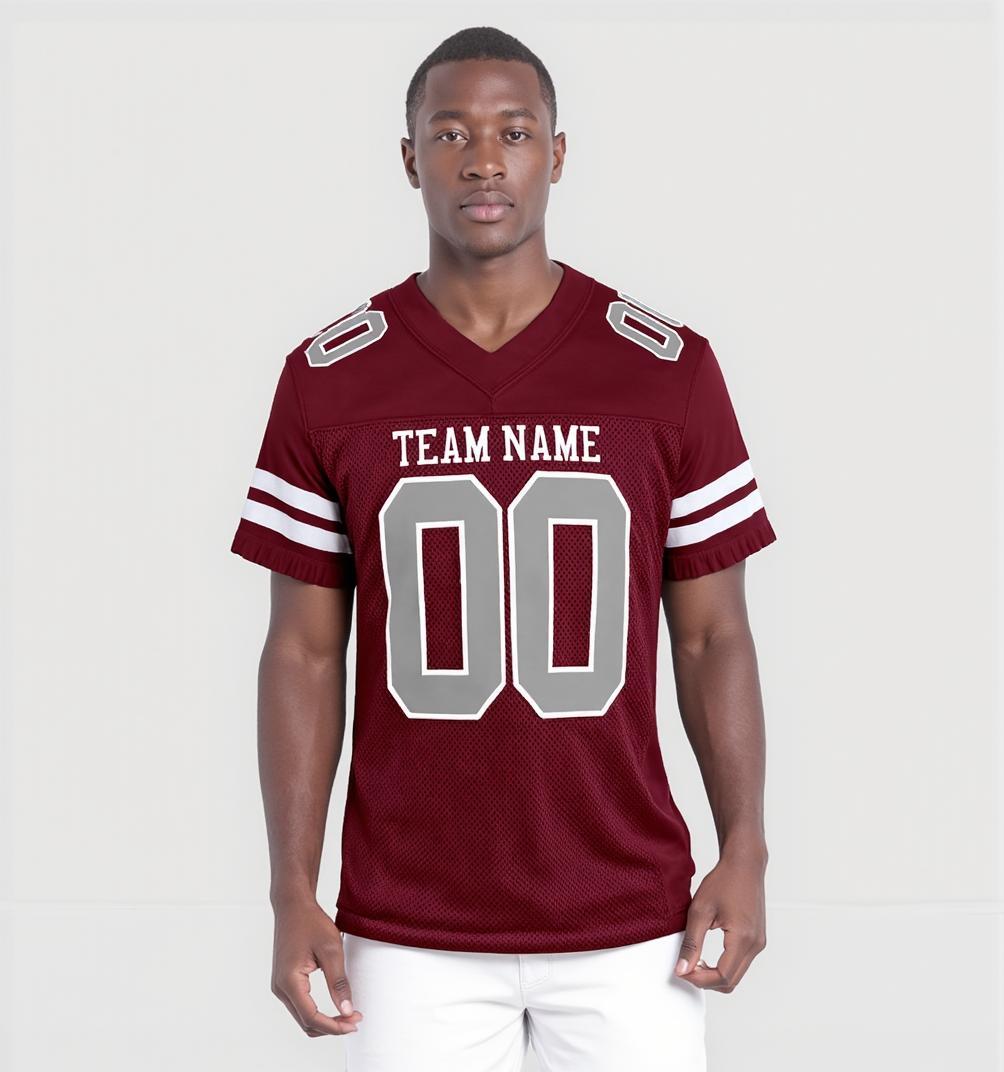 Custom Burgundy & Grey/White Football Jersey