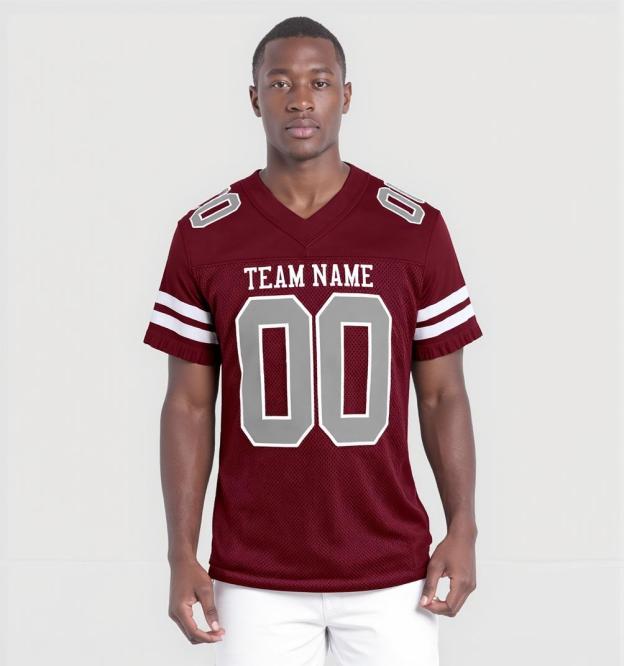 Custom Burgundy & Grey/White Football Jersey