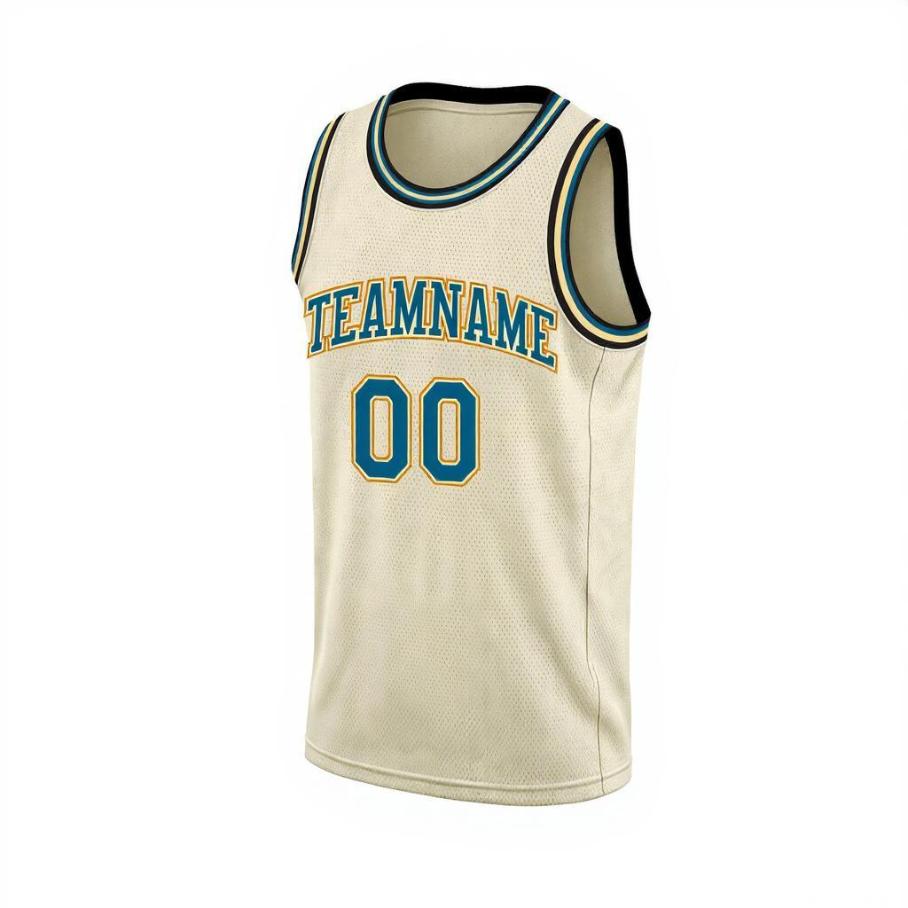 Custom Cream & Teal/gold Basketball City Edition Jersey