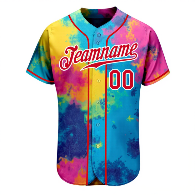 Custom Tie Dye Red & White Baseball Jersey