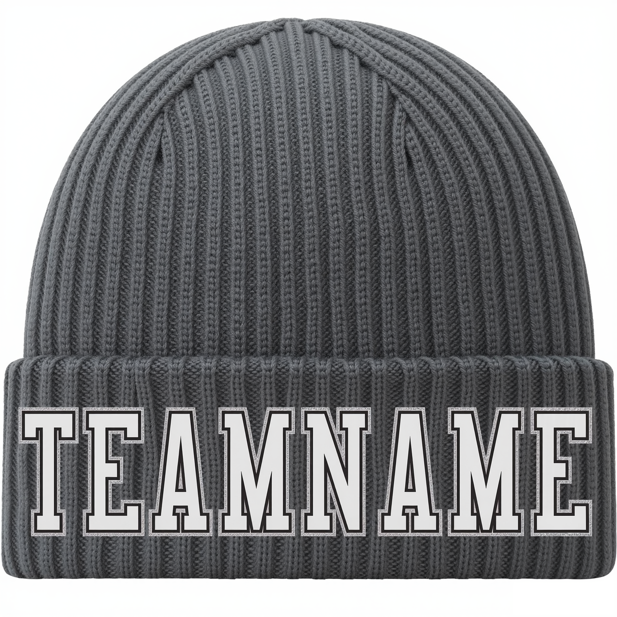 Custom Dark Grey & White/Black Stitched Cuffed Knit Hat