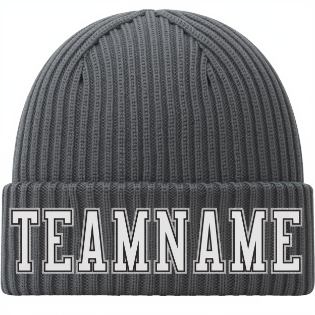 Custom Dark Grey & White/Black Stitched Cuffed Knit Hat