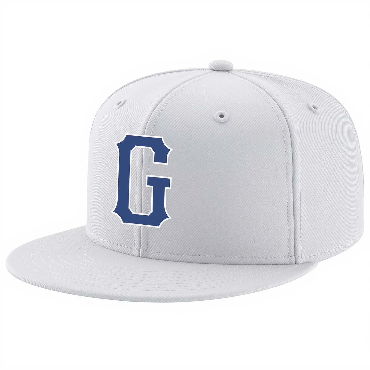 Custom White & Royal Blue Stitched Adjustable Snapback Hat