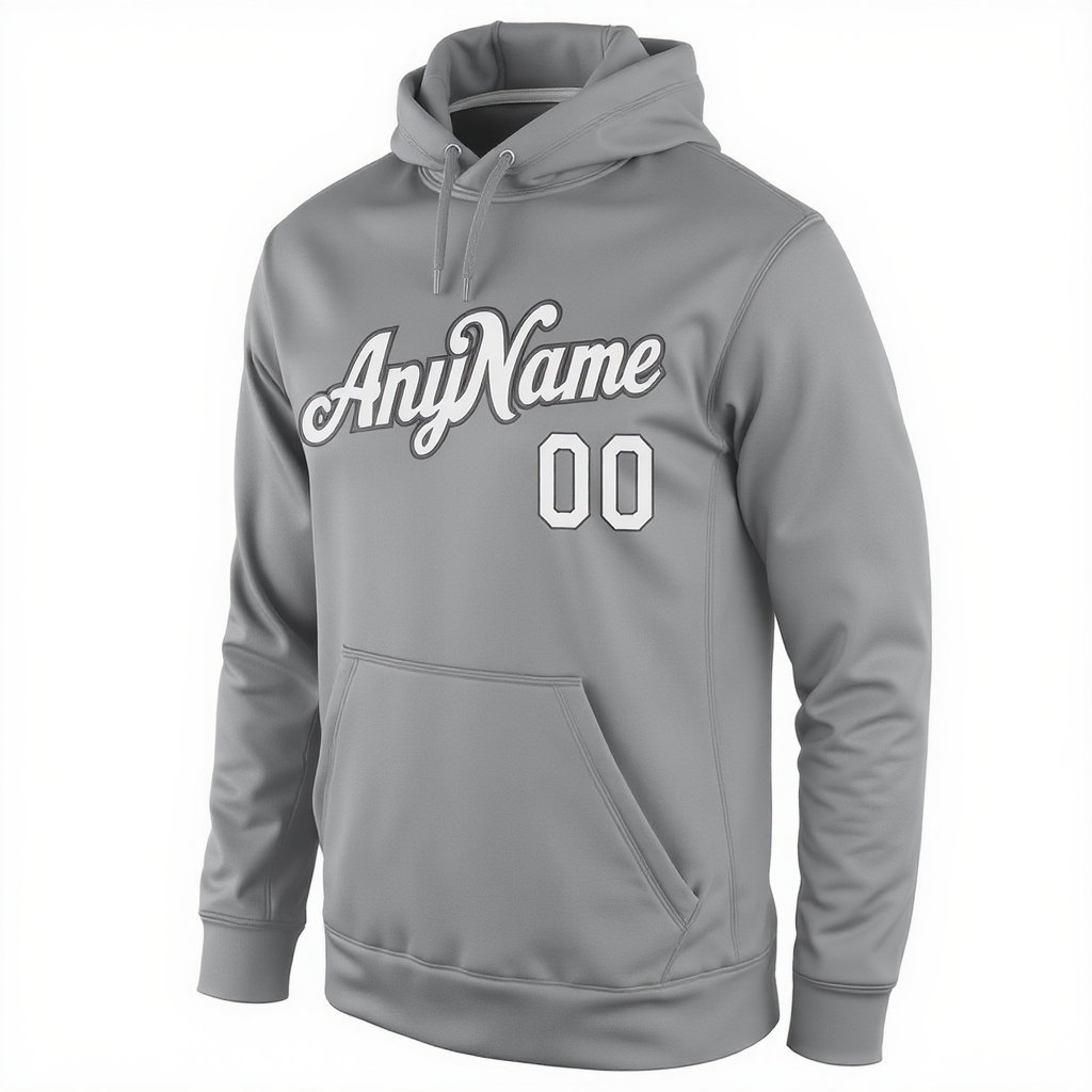Custom Grey & White Pullover Sports Sweatshirt Hoodie