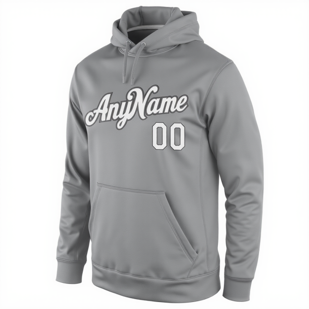 Custom Grey & White Pullover Sports Sweatshirt Hoodie