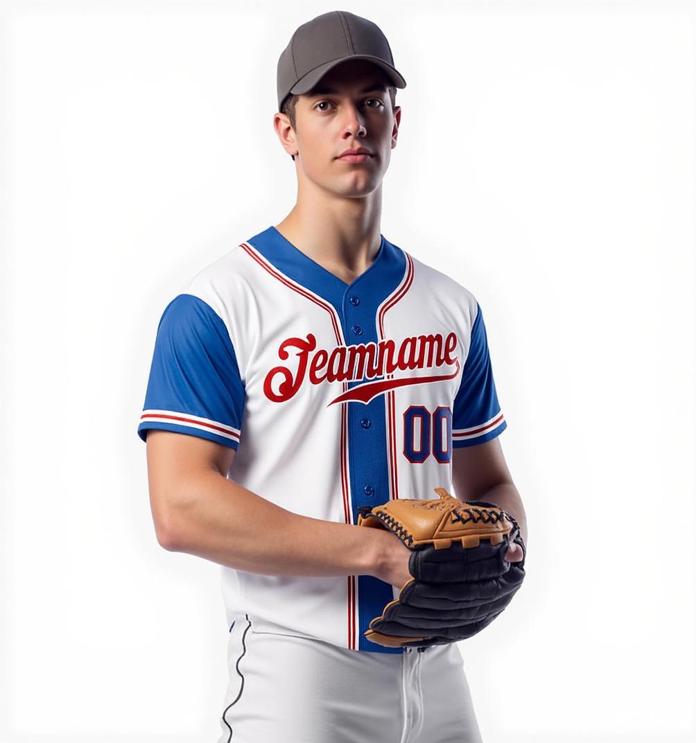 Custom White & Blue Raglan Sleeves Baseball Jersey
