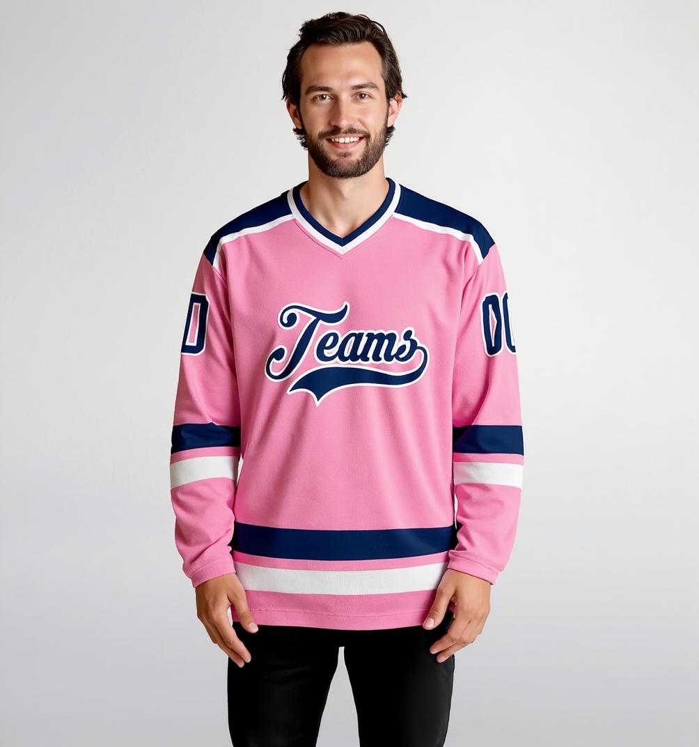 Custom Pink & Navy/White Hockey Jersey