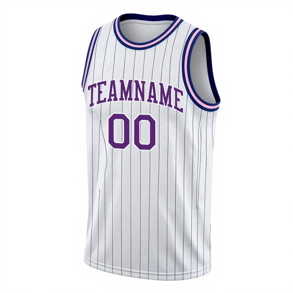 Custom White & Purple Pinstripes Basketball City Edition Jersey