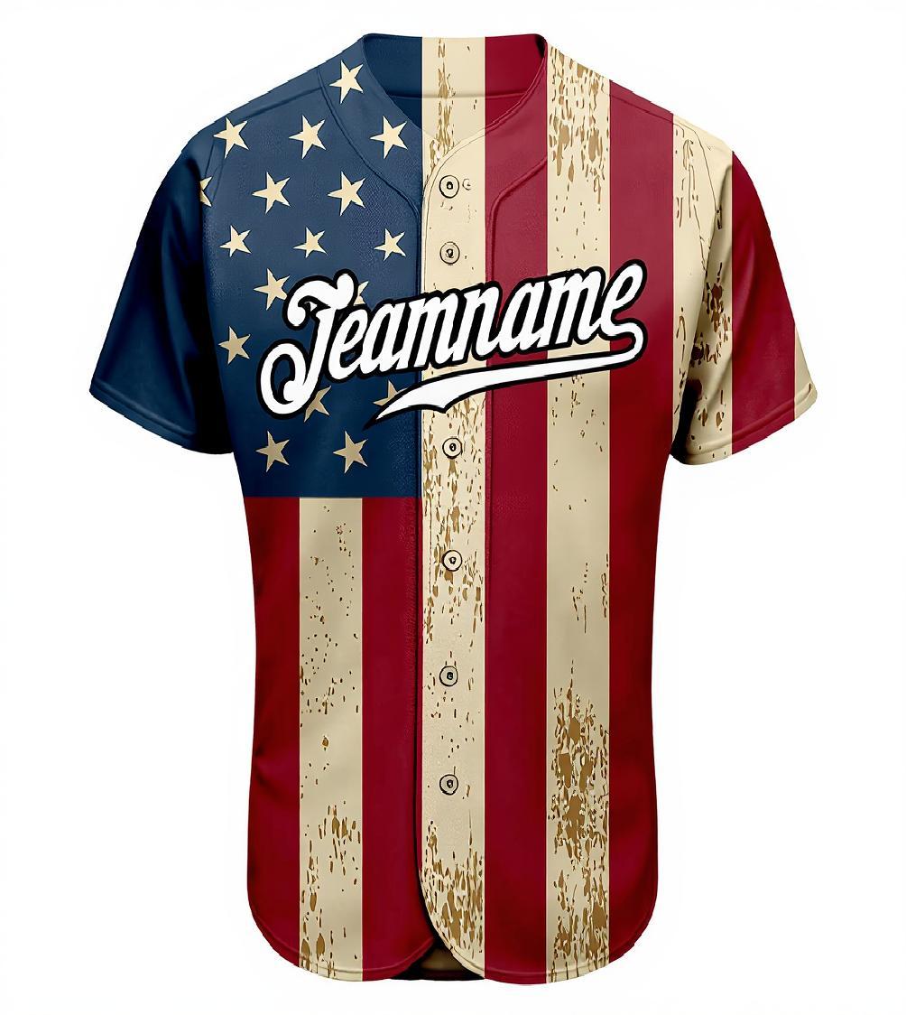 Custom White & Red/Navy 3D Flag Fashion Baseball Jersey