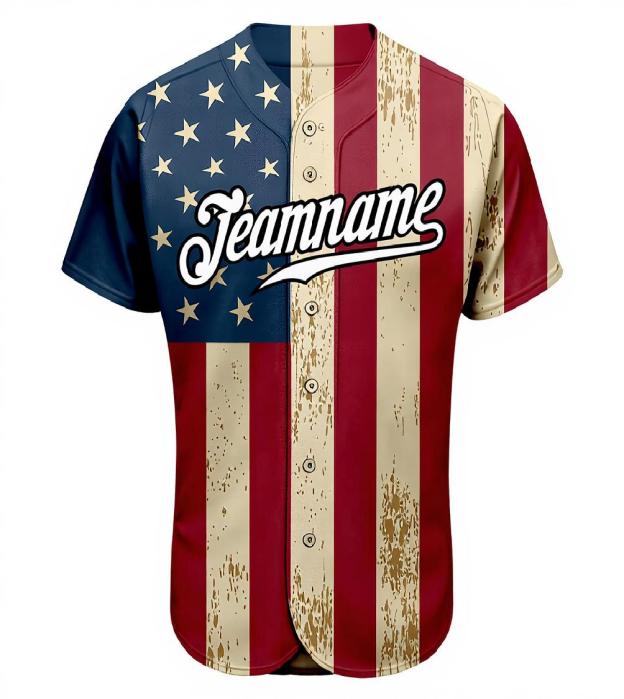 Custom White & Red/Navy 3D Flag Fashion Baseball Jersey