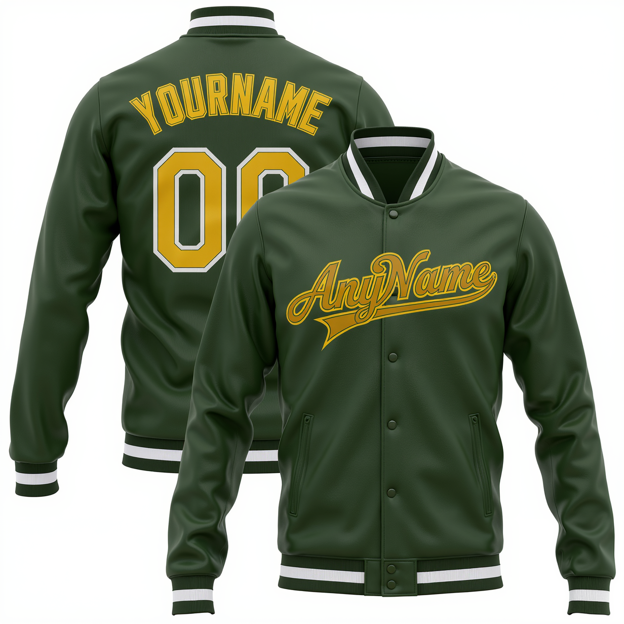Custom Forest Green & Yellow/White Full-Snap Fleece Jacket