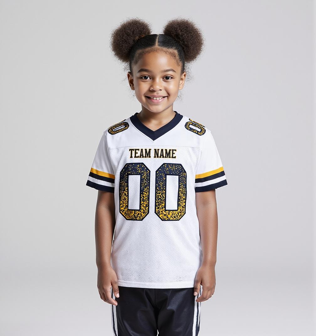 Custom White & Navy/Gold Drift Fashion Football Jersey