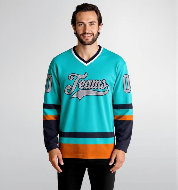 Custom Aqua & Grey/Black Hockey Jersey