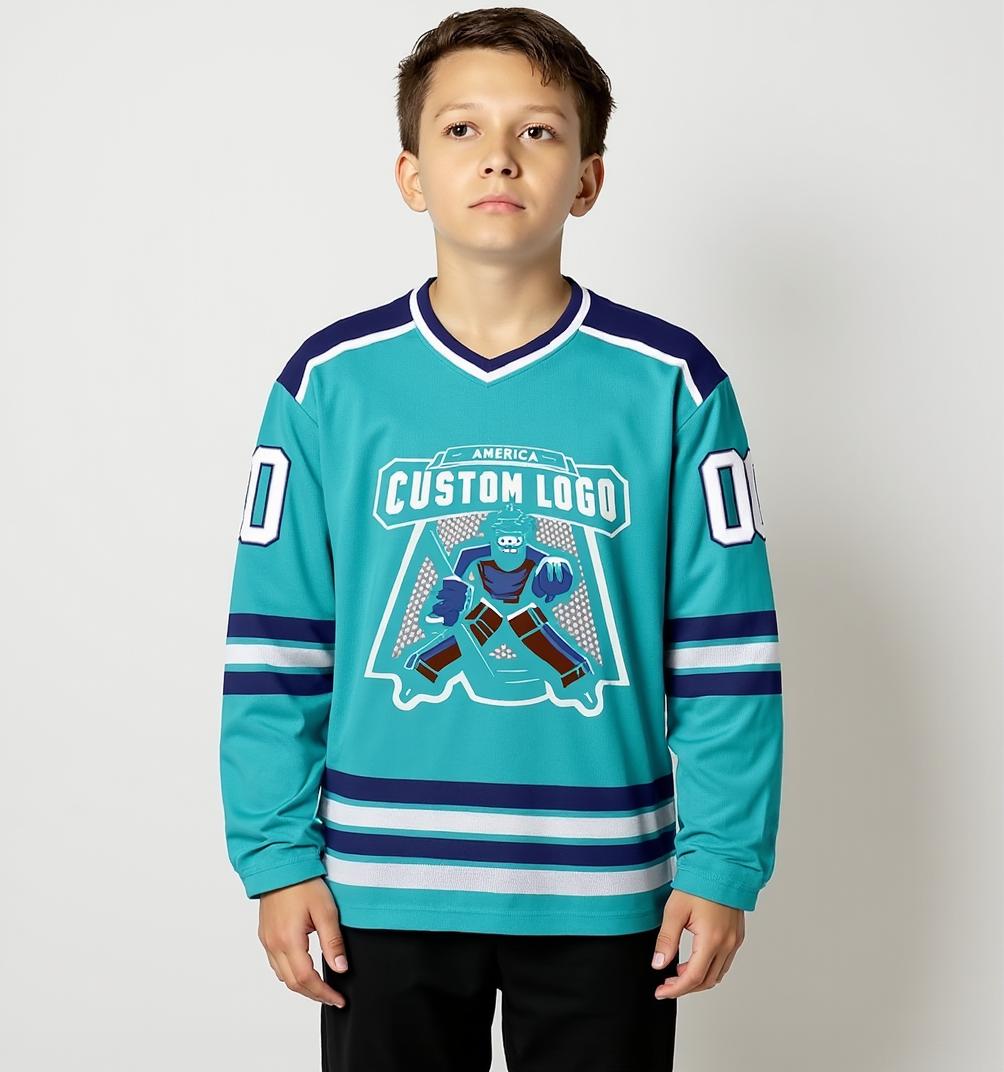 Custom Aqua & White/Navy Hockey Jersey