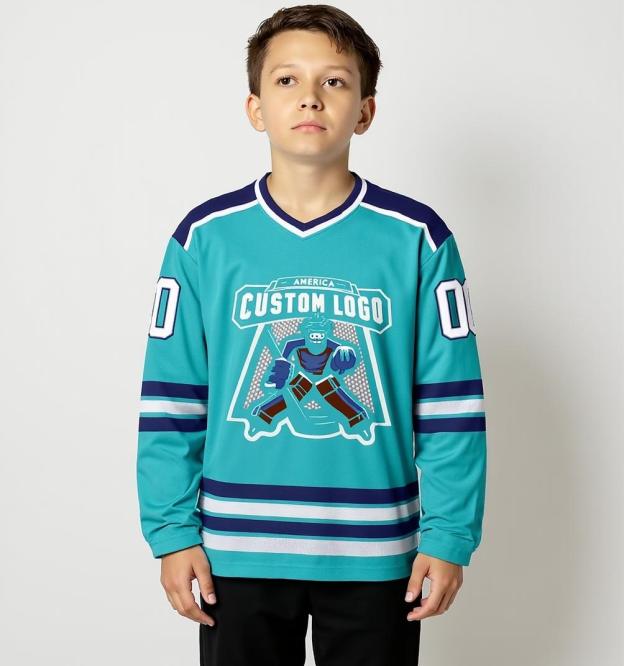 Custom Aqua & White/Navy Hockey Jersey