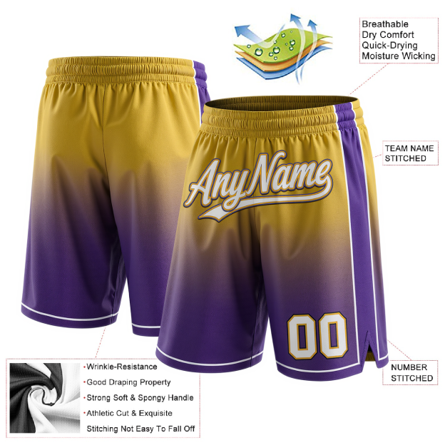 Custom Purple & Yellow/White Fade Fashion Shorts