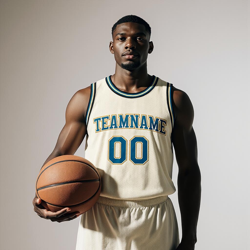 Custom Cream & Teal/gold Basketball City Edition Jersey