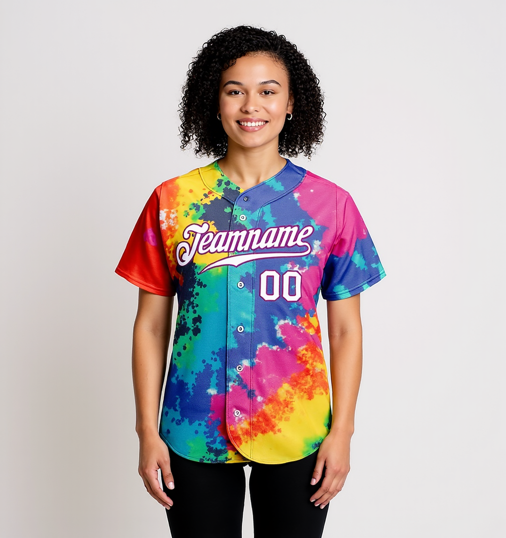 Custom Tie Dye White & Purple Baseball Jersey