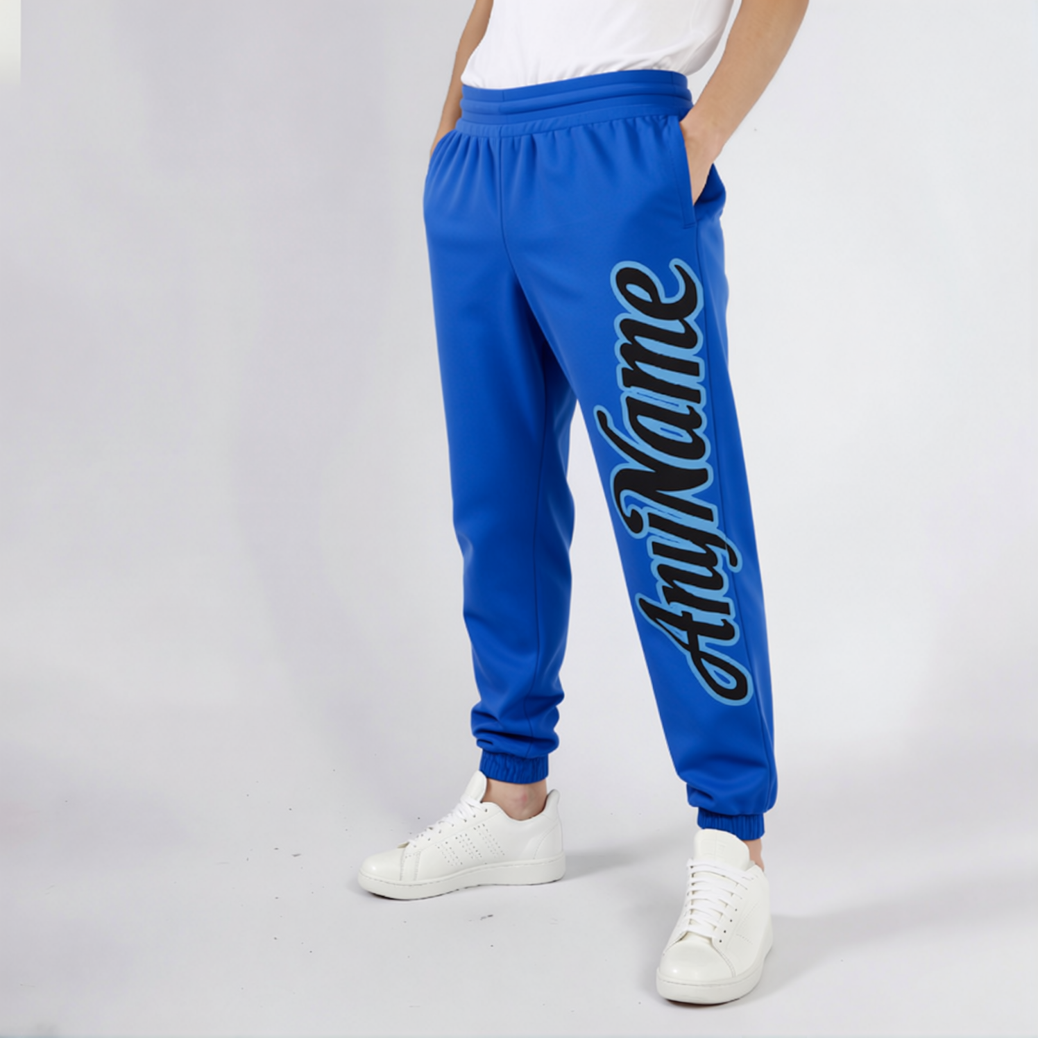 Custom Blue & Black Fleece Jogger Sweatpants