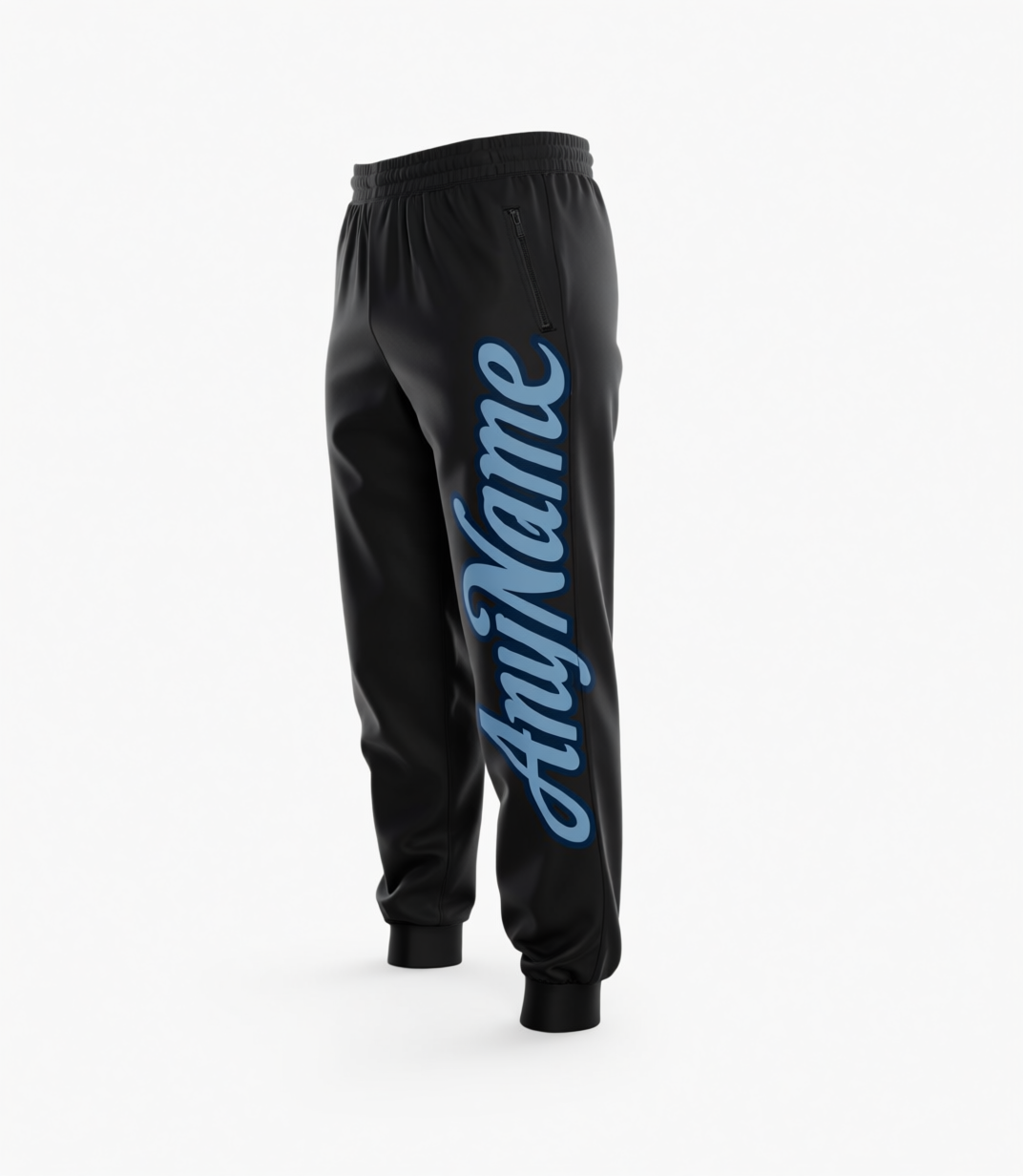 Custom Black & Light Blue/Navy Fleece Jogger Sweatpants