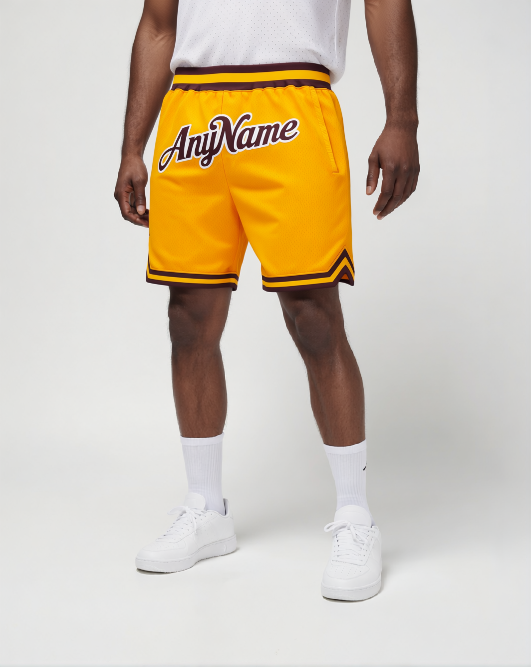Custom Yellow & Brown/White Throwback Shorts