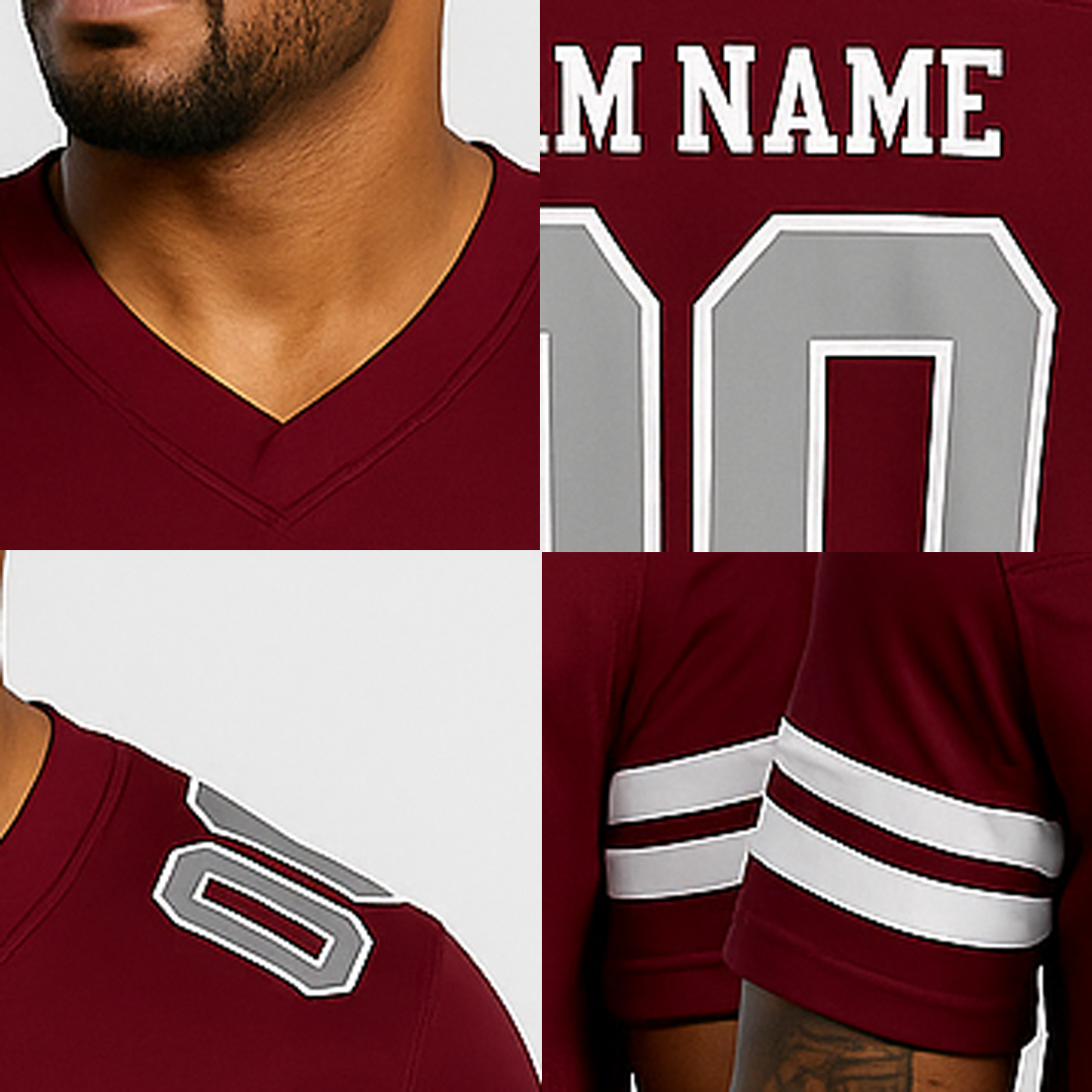 Custom Burgundy & Grey/White Football Jersey
