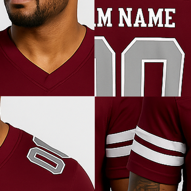 Custom Burgundy & Grey/White Football Jersey