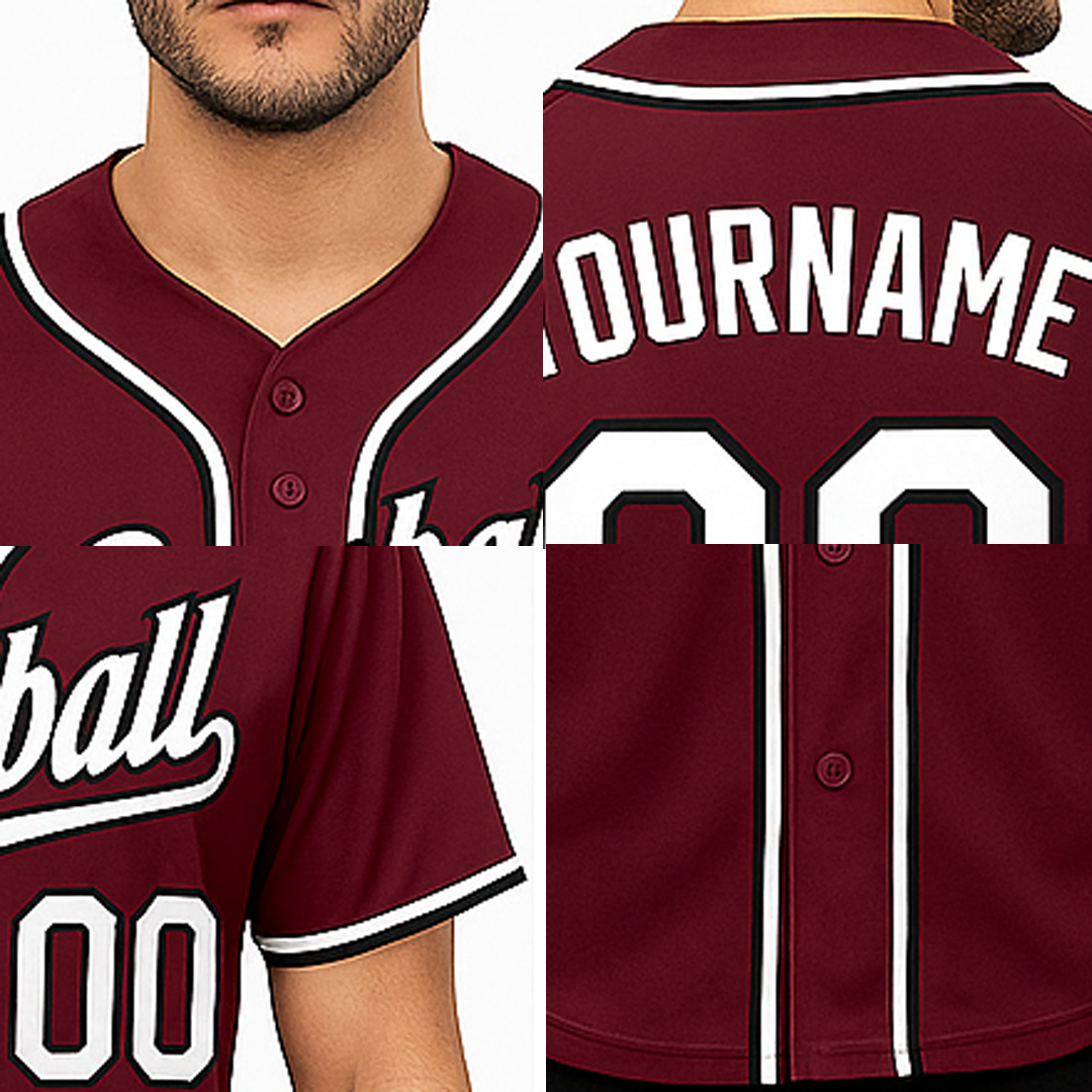 Custom Burgundy & White/Black Baseball Jersey