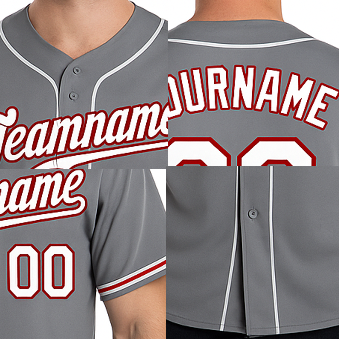Custom Grey & White/Red Baseball Jersey