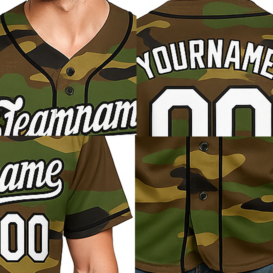 Custom Camo White & Black Salute To Service Baseball Jersey