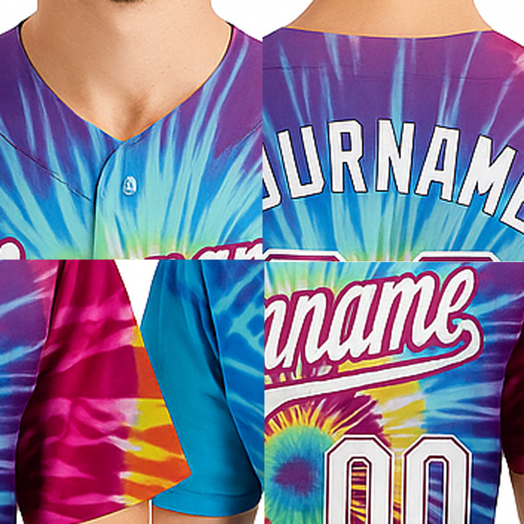 Custom Tie Dye White & Purple Baseball Jersey